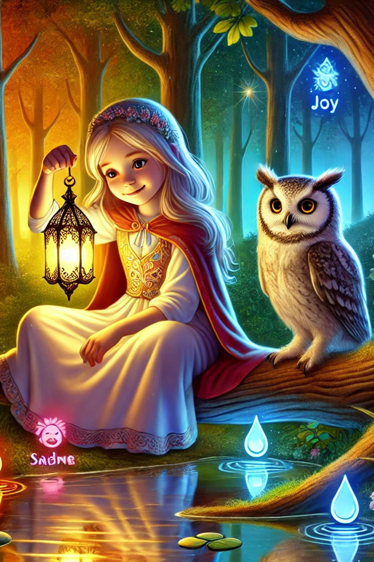 Illustration zur Gute-Nacht-Geschichte „Lila und die Farben der Emotionen“