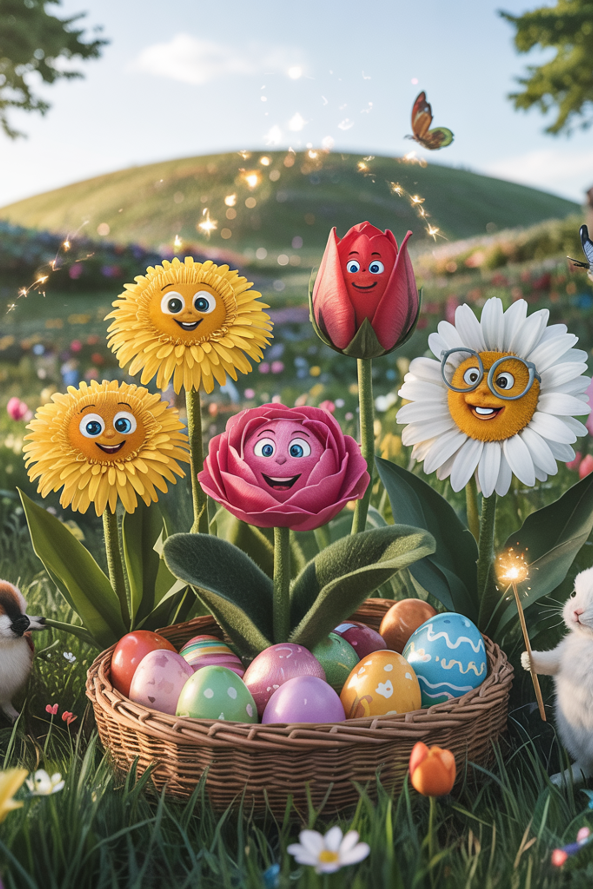 Illustration zur Gute-Nacht-Geschichte „Wie die Blumen das Osterfest retteten“