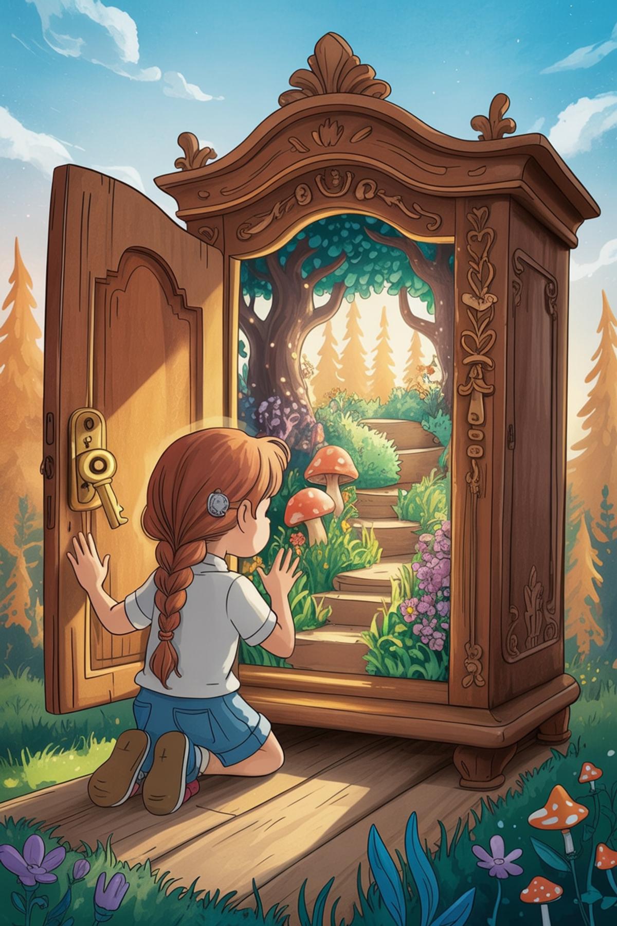 Illustration zur Gute-Nacht-Geschichte „Die versteckte, winzige Tür hinter dem Schrank - eine geheimnisvolle  Einschlafgeschichte“