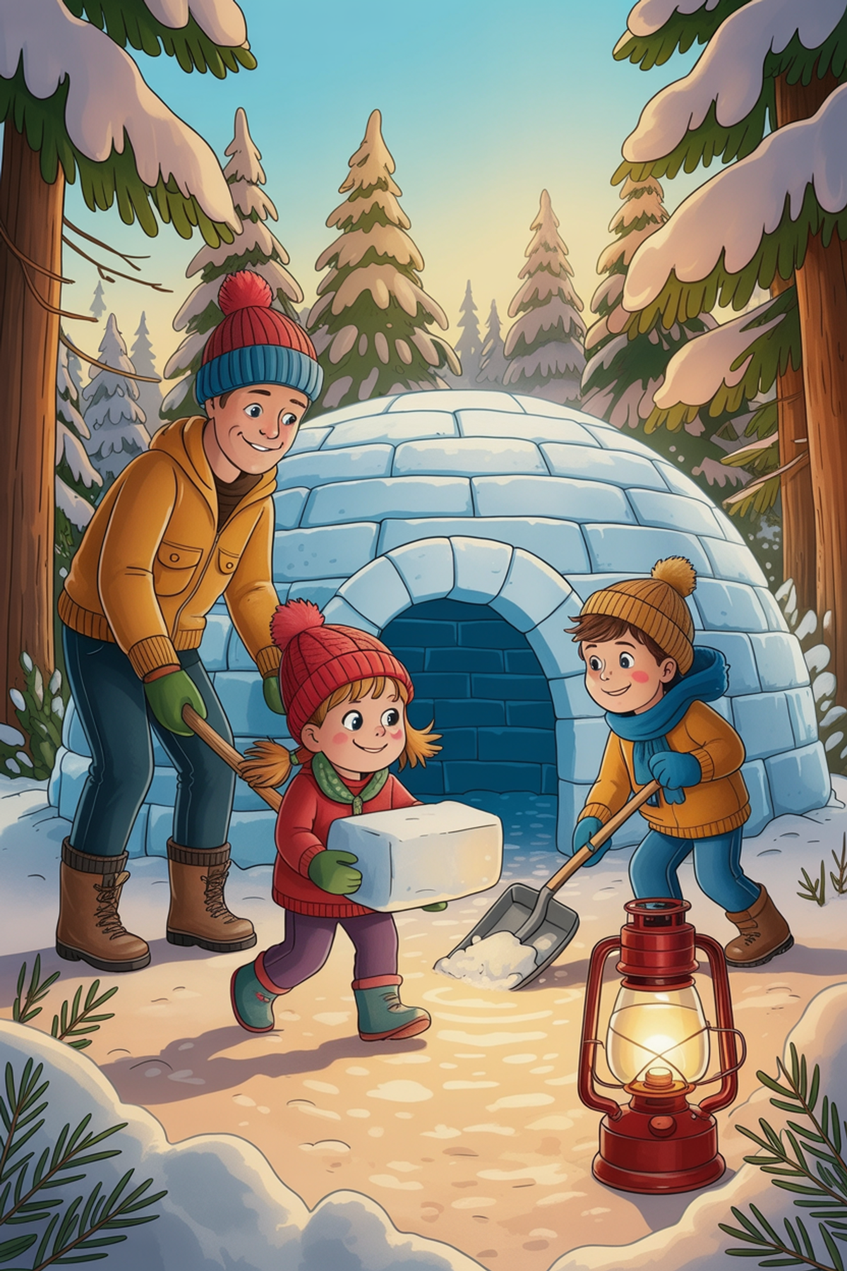 Illustration zur Gute-Nacht-Geschichte „Die Übernachtung im Iglu - Einschlafbegleitung für Kinder am Abend“