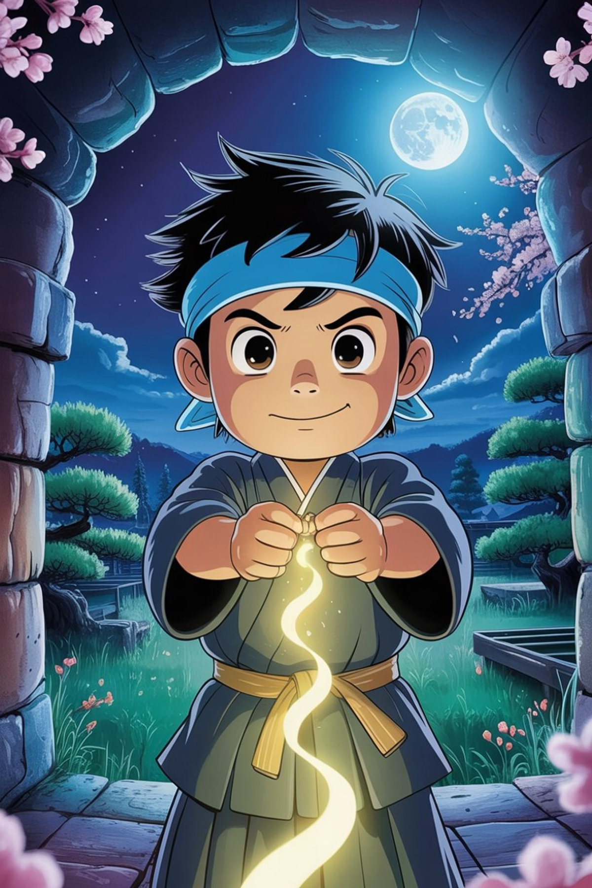 Illustration zur Gute-Nacht-Geschichte „Der erste Auftrag des kleinen Ninja Mimica - eine fesselnde Gute-Nacht-Geschichte“