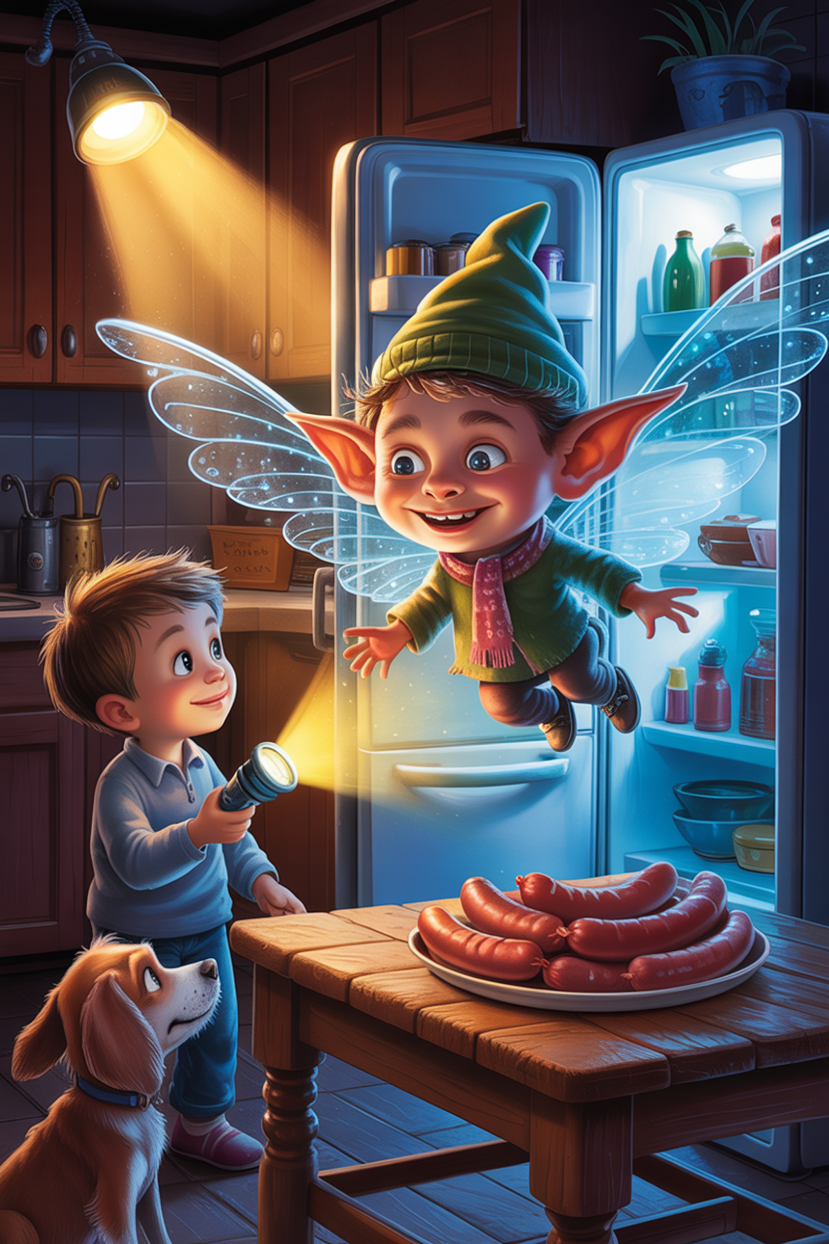 Illustration zur Gute-Nacht-Geschichte „Der geheime Würstchendieb - eine lustige Gute-Nacht-Geschichte für Kinder“