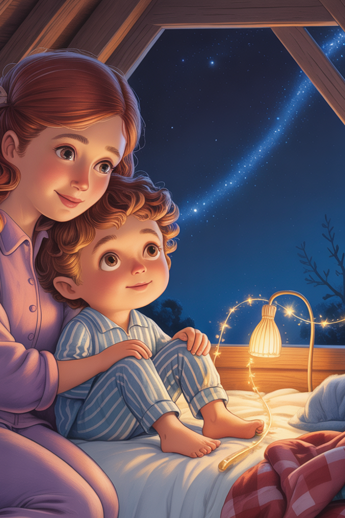 Illustration zur Gute-Nacht-Geschichte „Der Zauberspruch: "Ich bin für dich da" - Kinder-Gute-Nacht-Geschichte“