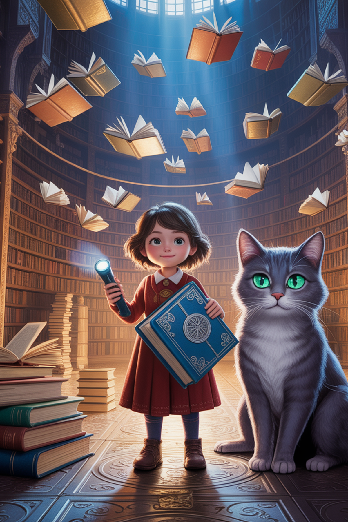 Illustration zur Gute-Nacht-Geschichte „Das Rätsel der verzauberten Bibliothek - eine mysteriöse Gute-Nacht-Geschichte zum Vorlesen“