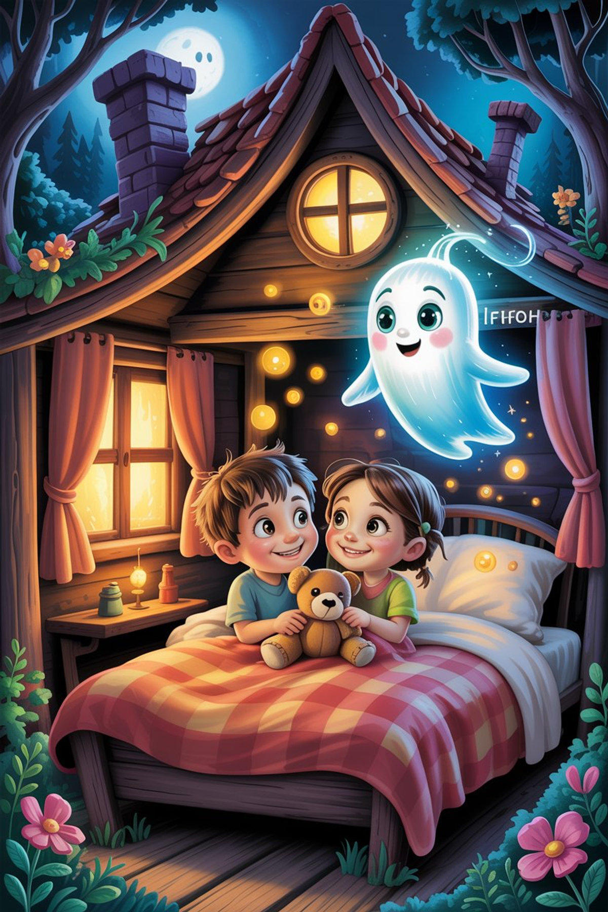Illustration zur Gute-Nacht-Geschichte „Ifix, der kleine Poltergeist - eine spukige Gute-Nacht-Geschichte“