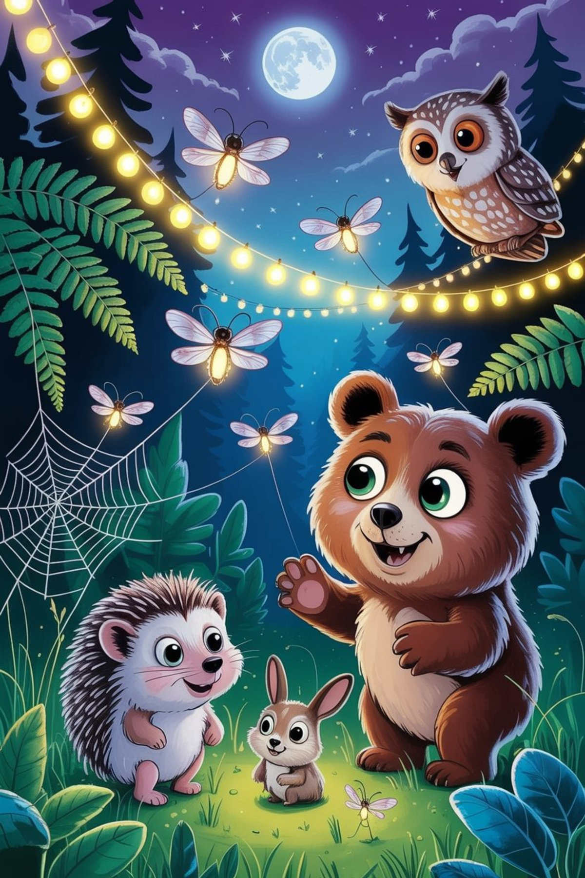 Illustration zur Gute-Nacht-Geschichte „Das Glühwürmchenfest - eine fröhliche Gute-Nacht-Geschichte“