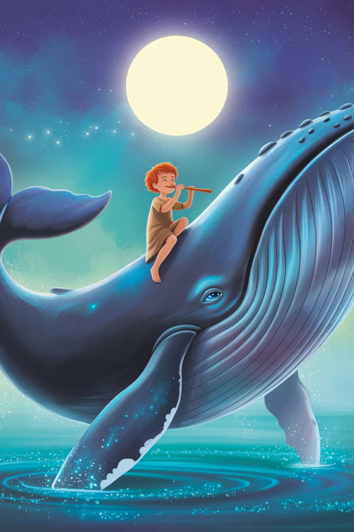 Illustration zur Gute-Nacht-Geschichte „Die Legende des verwunschenen Wals - eine tolle Einschlafgeschichte mit einem Wal“