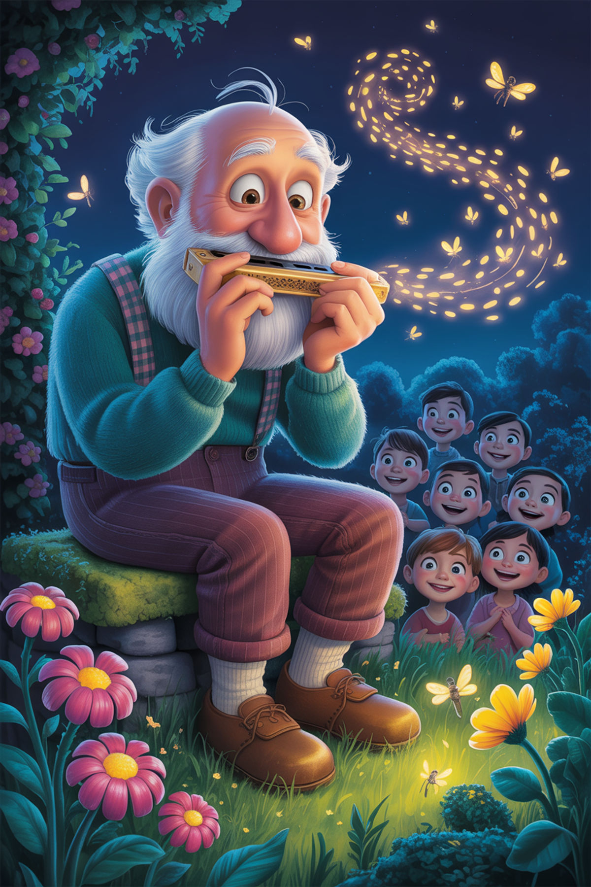 Illustration zur Gute-Nacht-Geschichte „Opa Ernies verstecktes und geheimes Talent - eine herzliche Gute-Nacht-Geschichte“