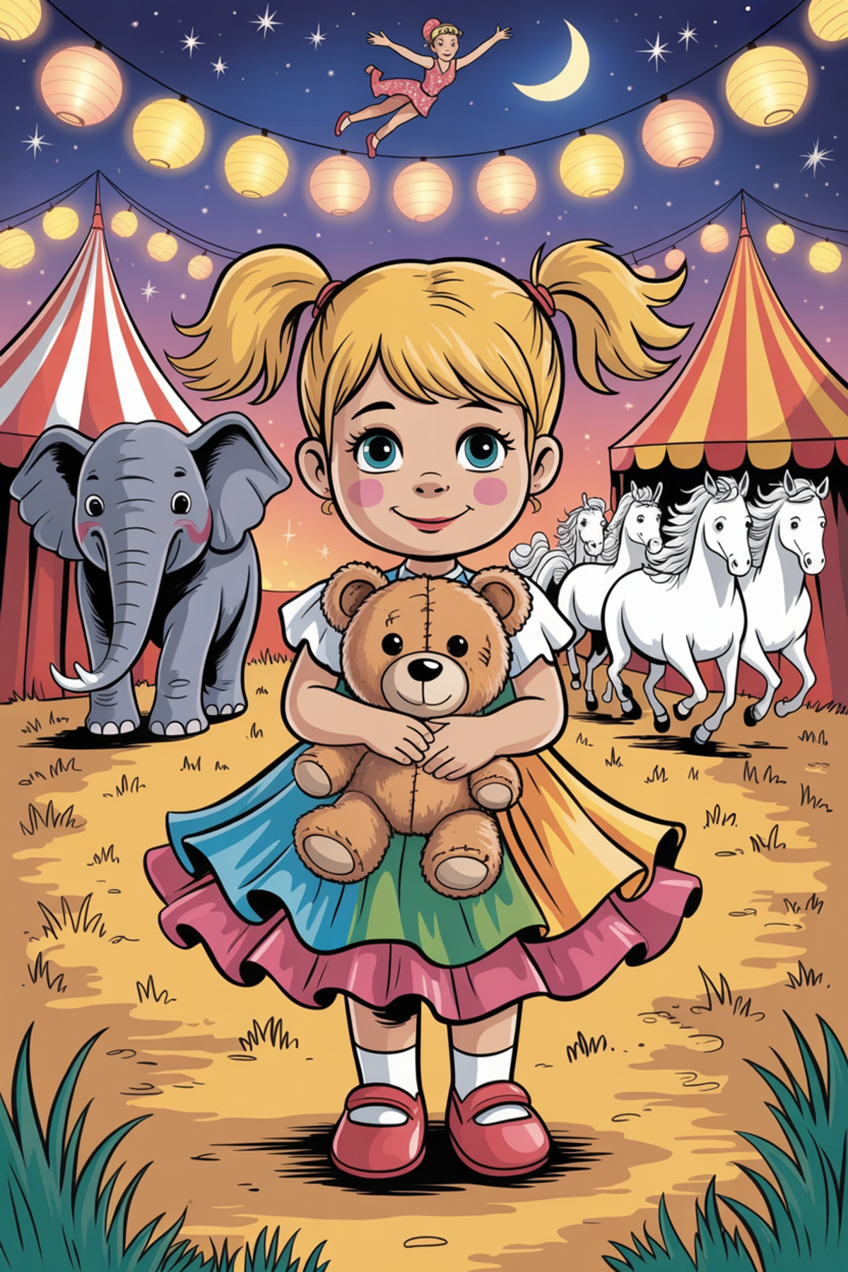 Illustration zur Gute-Nacht-Geschichte „Teddys Ausflug in den Zirkus - eine wunderschöne Gute-Nacht-Geschichte“