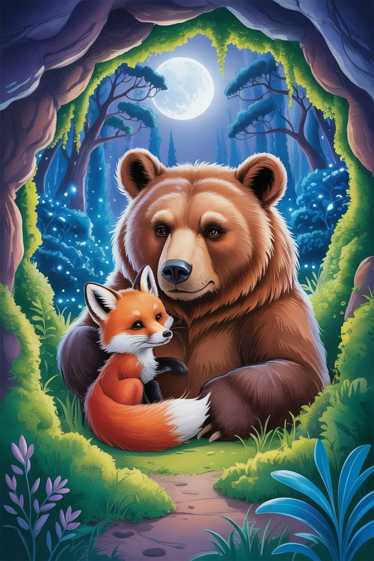 Illustration zur Gute-Nacht-Geschichte „Der Fuchs, der unbedingt einen Bären zum Spielen brauchte - eine verfuchste Gute-Nacht-Geschichte“