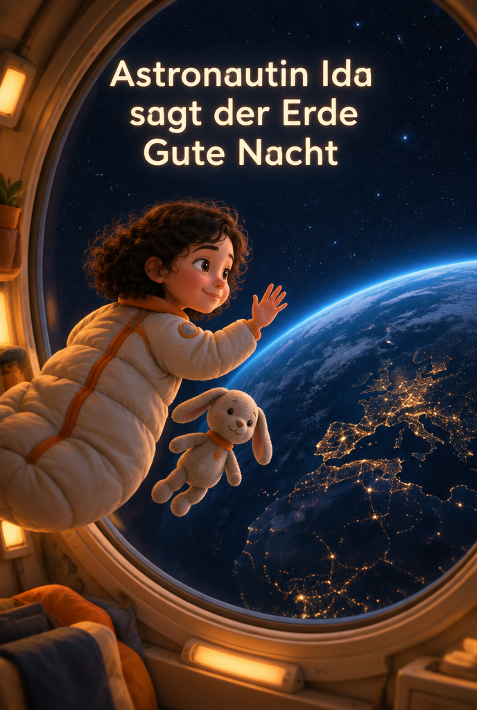 Illustration zur Gute-Nacht-Geschichte „Astronautin Ida sagt der Erde Gute Nacht“